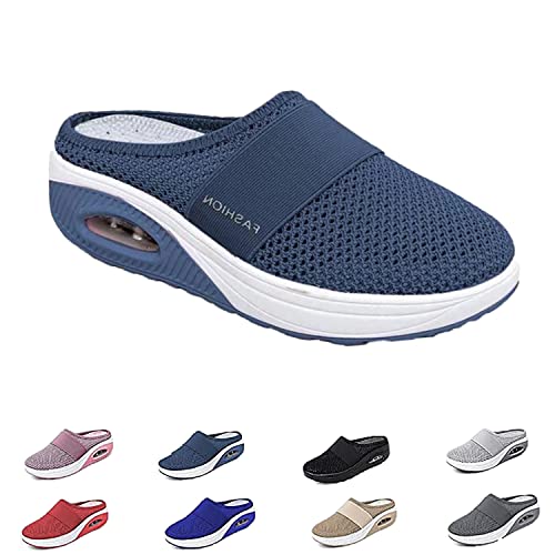 Orthopädische Schuhe Damen Air Cushion Slip On Walking Orthopedic Diabetic Walking Shoes Freizeit Mesh Atmungsaktiv Sandals (Dunkelblau, Erwachsene, Damen, 41, Numerisch, EU Schuhgrößensystem, M) von HOKUTO