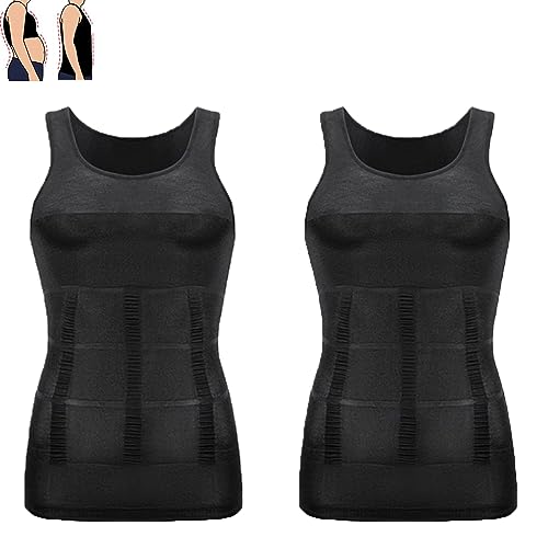 Shaperluv Male Shaper Tank, Herren Gynäkomastie Bauch Bauch Kompressionsshirts Trainer Korsett (Schwarz+Schwarz, XXL) von HOKUTO