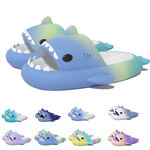 Shark Slides Kids, Non-Slip Lightweight Sole Slides Kids House Slippers Indoor & Outdoor Beach Slippers (Blue Yellow, Big_Kid, Numeric_35, Numeric_Range, eu_Footwear_Size_System, Numeric_36, medium) von HOKUTO