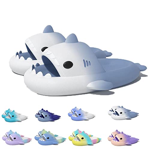 Shark Slides Kids, Non-Slip Lightweight Sole Slides Kids House Slippers Indoor & Outdoor Beach Slippers (White Blue, Big_Kid, Numeric_37, Numeric_Range, eu_Footwear_Size_System, Numeric_38, medium) von HOKUTO