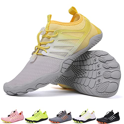 Waxify Barfussschuhe Fivefinger Zehenschuhe Herren Damen Traillaufschuhe Barfußschuhe Sneaker Fitnessschuhe (A023 Yellow, Adult, Men, Numeric_41, Numeric, eu_Footwear_Size_System, medium) von HOKUTO