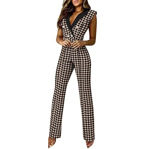 HolAngela Damen Onesies Playsuit EIN Overall Hosenanzug Sexy Jumpsuit Slim fit Business Hausanzug Ärmellos Schlank Einteilige Overalls (Khaki, M) von HolAngela