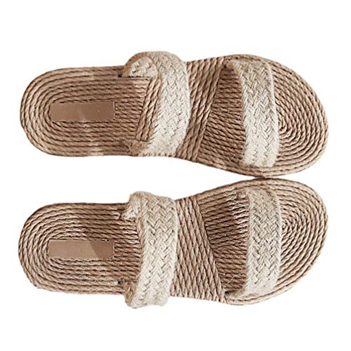 Holibanna 1 Paar Hausschuhe Sandalen Mit Kreuzband Flache Strandsandalen Gewebte Flache Sandalen Strandsandalen Aus Seil Boho Sommerschuhe Geflochtene Sandalen Damen Koreanische Weben von Holibanna