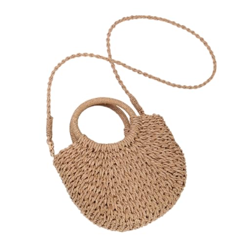 Holibanna Handgewebte Umhängetasche Mini-Halbkreis-Rattan-Strohtasche Handgewebte Damen- -Strand-Retro-Tragetasche Umhängetasche Reisetasche von Holibanna