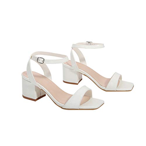 Holibanna Weiße Fersen Für Damen 1 Paar Sandalen Mit Klobigem Absatz Lederschuhe Obermaterial: Pu Damen Dicht Weiß Riemchen Weiße Fersen von Holibanna