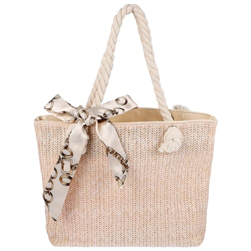 Holibanna Sommer-Strandtasche Für Damen Großvolumige Tasche Aus Stroh Handtasche Mit Griff Oben Reisetasche Handgewebte Strohtasche Große Hobo-Umhängetasche von Holibanna