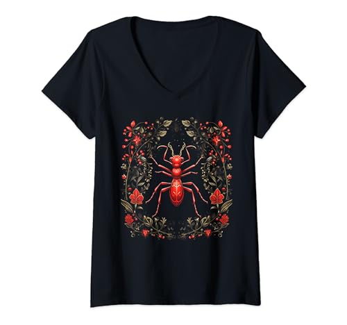 Damen Ameisen-Entomologie Rote Ameise Insekt Käfer Biologie Lehrer Student T-Shirt mit V-Ausschnitt von Holiday 365