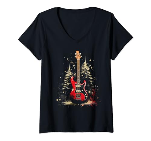 Damen Bass Gitarre Weihnachten Musik Liebhaber Musiker Instrument Geschenke T-Shirt mit V-Ausschnitt von Holiday 365