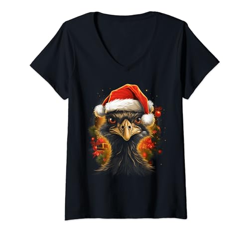 Damen Emu Christmas Bird Weihnachtsgeschenke Weihnachts-T-Shirts T-Shirt mit V-Ausschnitt von Holiday 365