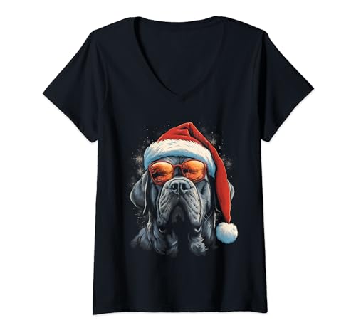 Damen Spanischer Mastiff Hund Weihnachten Spanischer Mastiff Hund Weihnachten T-Shirt mit V-Ausschnitt von Holiday 365