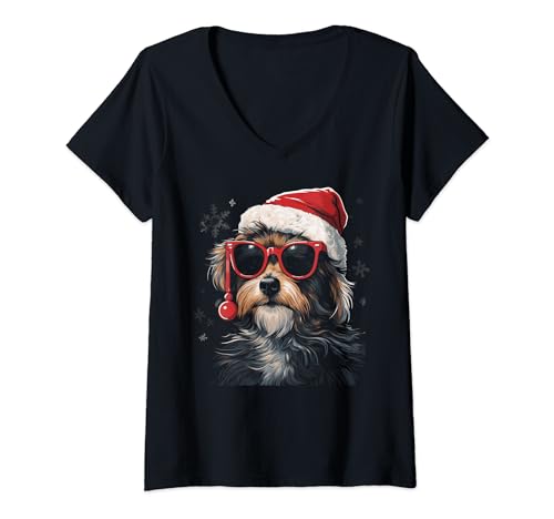 Damen Weihnachten, Hund, Weihnachten, Urlaub, Welpe, Winter Wonderland T-Shirt mit V-Ausschnitt von Holiday 365