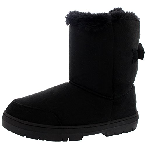 Holly Damen Schuhe Single Schleife Fell Schnee Regen Stiefel Winter Pelzstiefel - Schwarz - 38 von Holly