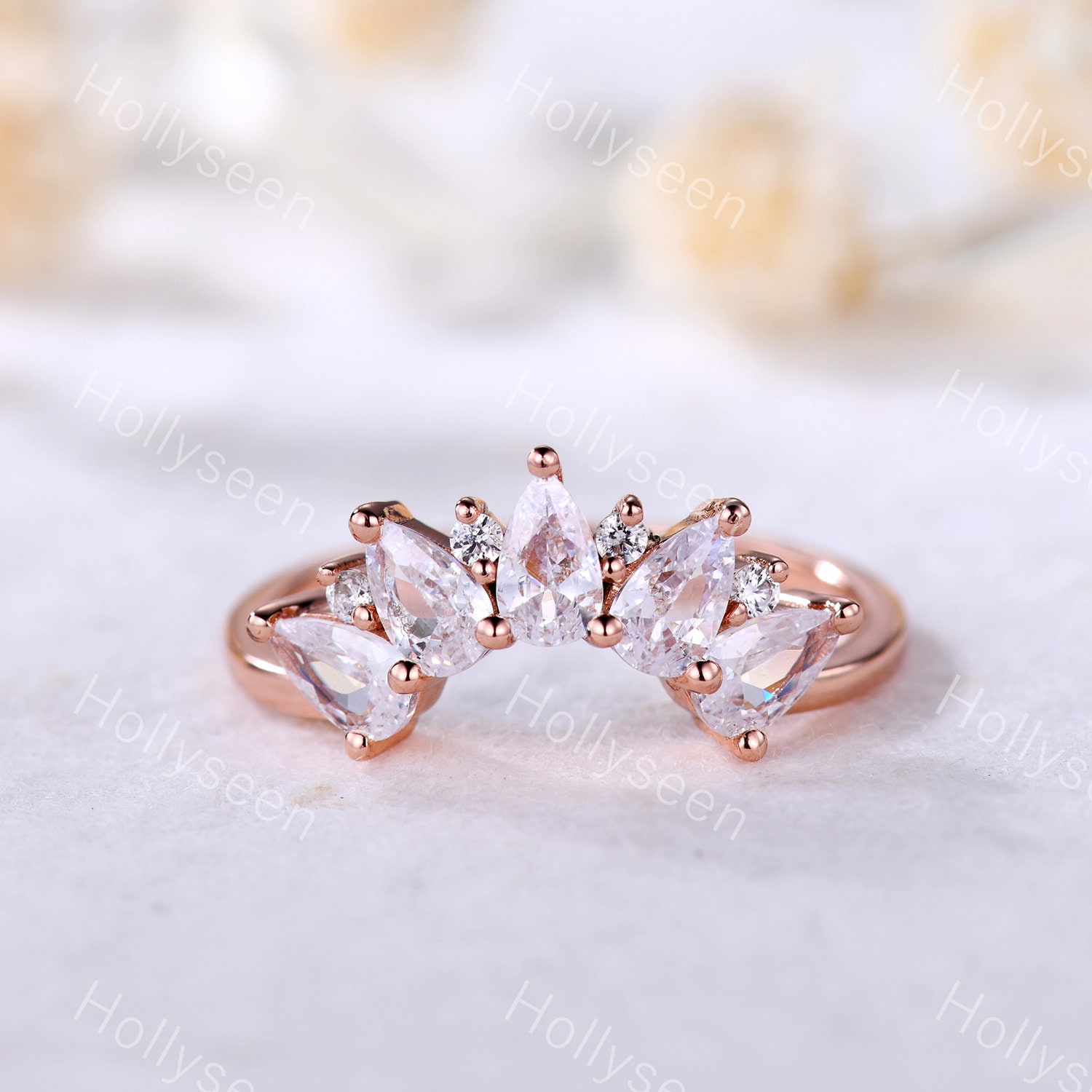 Birne Cz Diamant Ehering Geschwungen Rosegold Verlobungsring Silber 14K Frauen Stapelring Teardrop Matching Band Für Braut Versprechen von Hollyseen