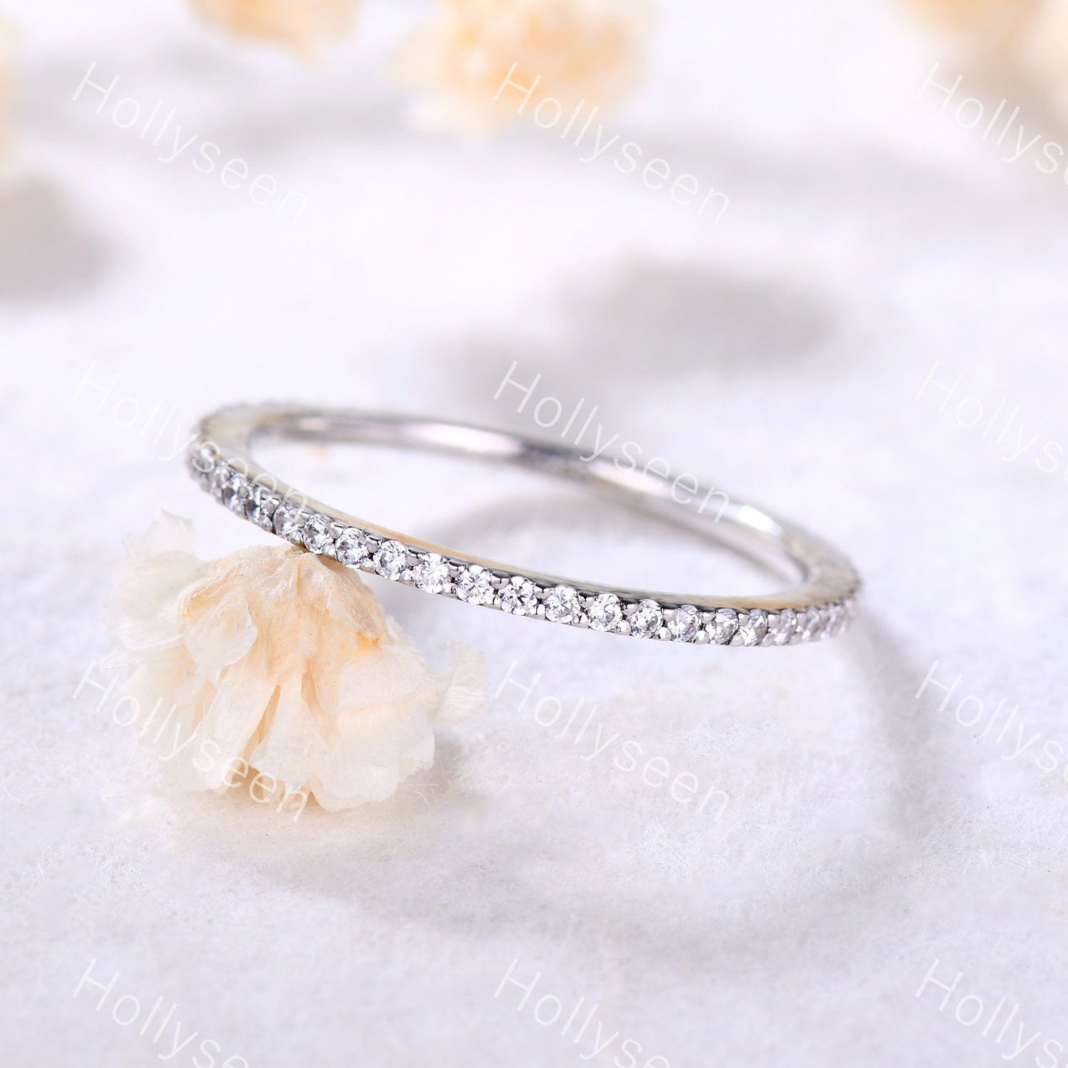 Full Eternity Weißgold Moissanit Ring Band Sterling Silber Dünnes Ehering Zierlicher Stapelring Für Frauen von Hollyseen