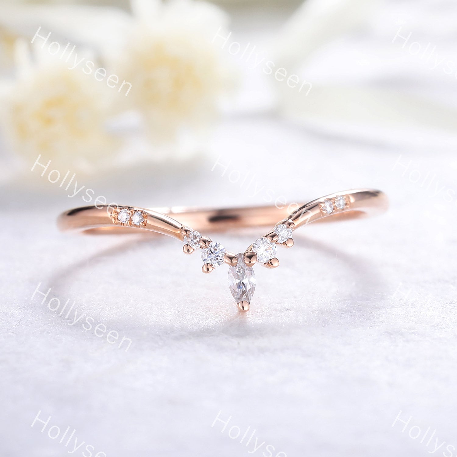 Moissanite Ehering Roségold Geschwungener Stapelbar Ring Eternity Band Passender Marquise von Hollyseen