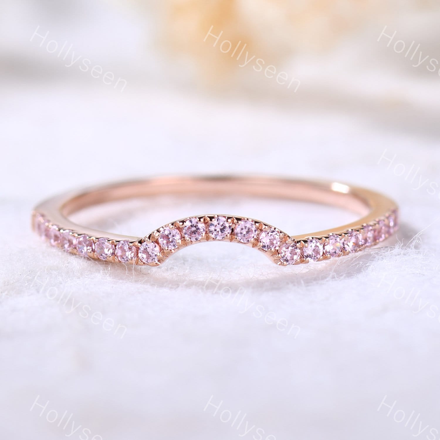 Pink Saphir Ehering Geschwungener Rosegold Dünnes Wikinger Stapelring Sterling Silber von Hollyseen