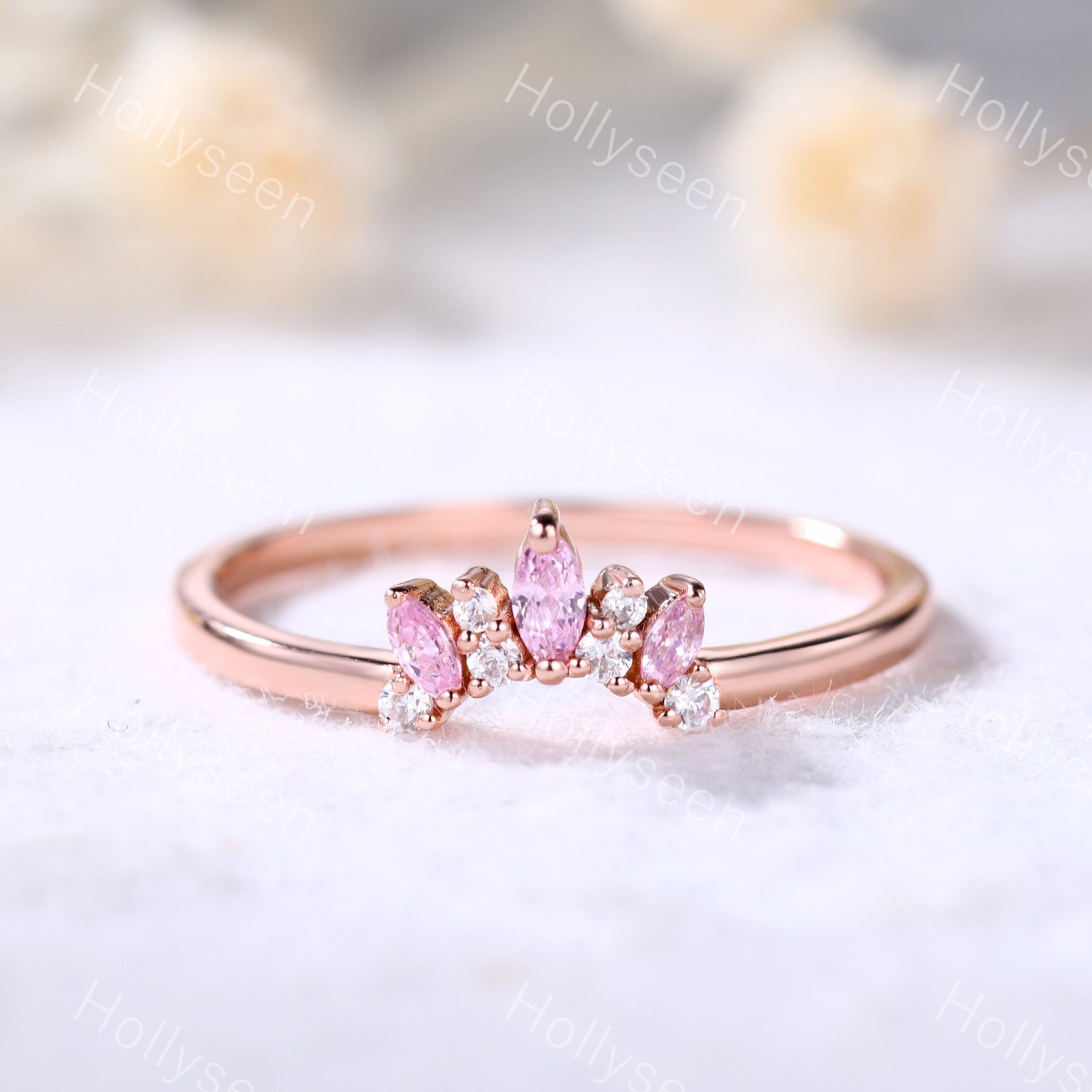 Pink Saphir Silber Rosegold Ehering Krone Vintage Verlobungsring Stapelbar Passendes Band Für Frauen Braut Versprechen Jahrestag von Hollyseen