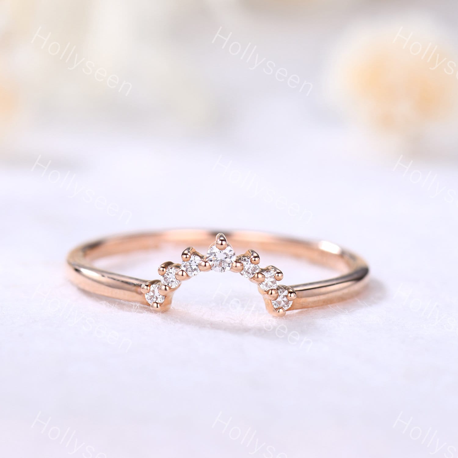 Rose Gold Moissanit Ehering Geschwungenes Zierliches Stapelring von Hollyseen