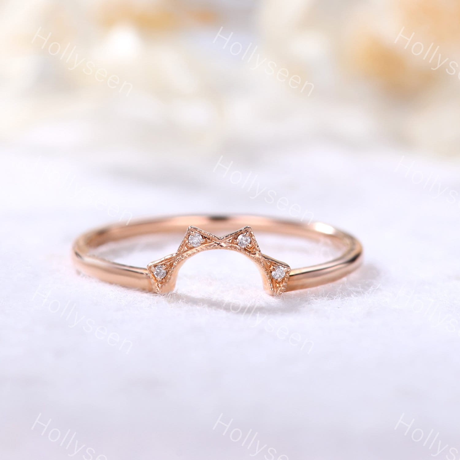 Vintage Ehering Rose Gold Art Deco Verlobungsring Cz Diamant Kurve Stapelring U Form Passendes Band Frauen Brautschmuck von Hollyseen