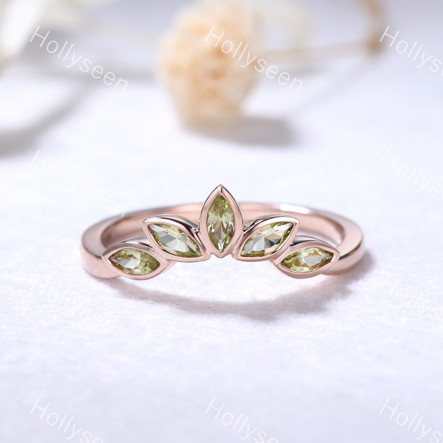 Vintage Marquise Peridot Ehering Ring Silber Rosegold Antik August Geburtsstein Blatt Art Deco Stapelring Für Frauen Schmuck von Hollyseen