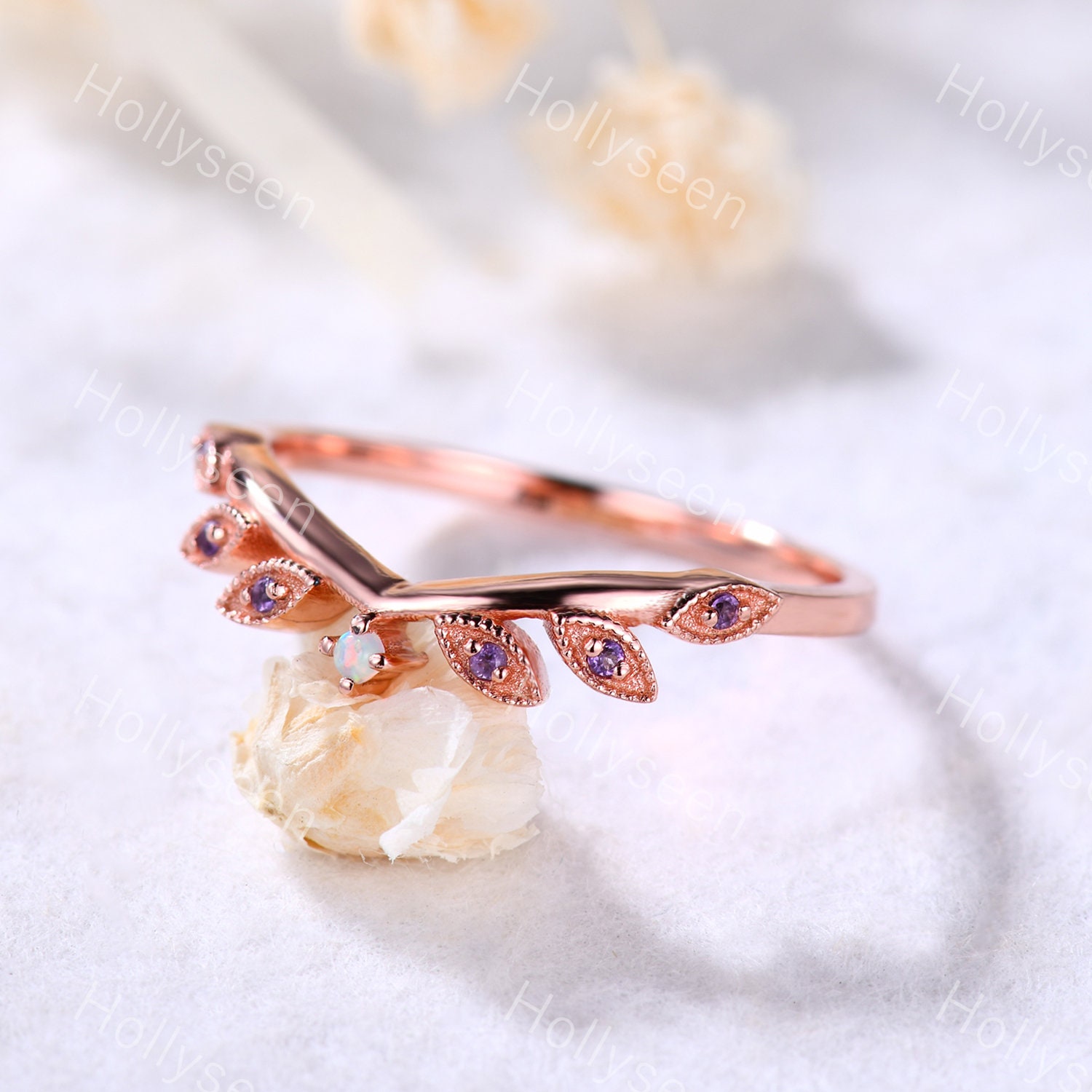 Vintage Opal Amethyst Ehering Silber 14K Rosegold Geschwungener Verlobungsring Brautring Stapelbar Geburtsstein Ring Für Frauen von Hollyseen