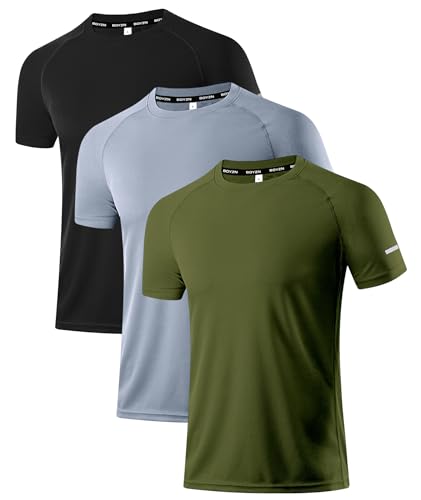 Holure Herren 3er Pack Sports Atmungsaktiv Schnelltrocknend Kurzarm T-Shirts Schwarz/Grau/Grün S von Holure