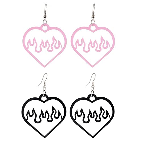 HomeSoGood 2 Paar Herz-Flammen-Cartoon-Anhänger für Gothic-Punk-Schmuck, lustige Anhänger, Ohrring, ausgehöhlt, Acryl, kein Edelstein, Acryl, Kein Edelstein von HomeSoGood