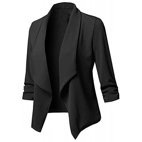 Homemarke Damen Blazer Elegant Frühlings Anzüge Elegant Langarm Blazer Sakko Einfarbig Slim Fit Revers Geschäft Büro Jacke Kurz Mantel, Schwarz, 4XL von Homemarke