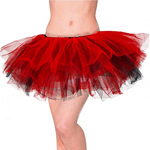 Homipooty Ballett Tanzröcke für Damen Erwachsene Tütü Rock Schwarz Rot Tüllrock Petticoat Retro Halloween Kostüm von Homipooty