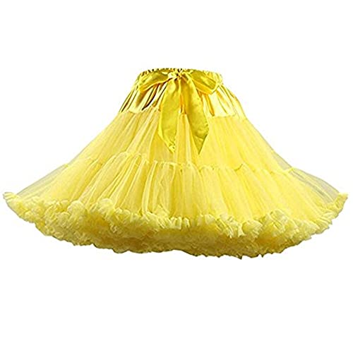 Homipooty Damen Elastische Taille Tüll Petticoat Tutu Party Multi-Layer Puffy Cosplay Rock Unterrock, Länge 40cm, Taille 56-100cm, gelb, 56-100cm von Homipooty