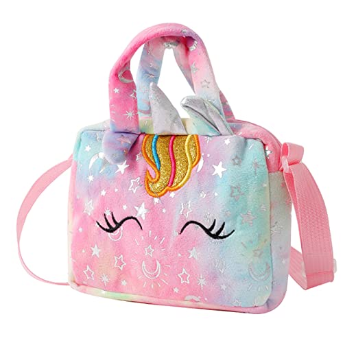 Homoyoyo Einhorn-Tasche Cartoon-umhängetasche Regenbogen-plüsch-Rucksack Einhorn Lunchpaket Kawaii Geldbörse Kawaii Tier Geldbörse Cartoon-Tasche Plüschtasche Eine Schulter Flanell Kind von Homoyoyo