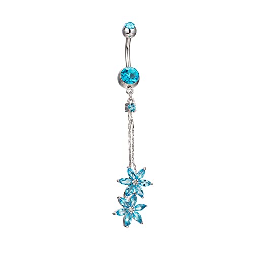 Homxi 12.5mm Bauchnabelpiercing,Blume Blau Zirkonia Bauchnabelpiercing Hängend Edelstahl Bauchnabelpiercing Set für Damen Blau von Homxi