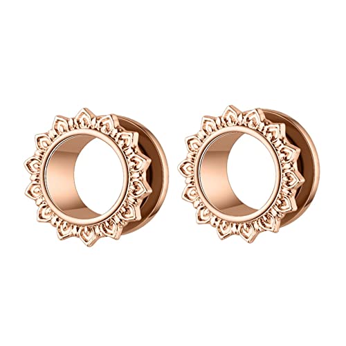 Homxi 2er Tunnel 8 mm,Tunnel Plug Edelstahl 0G Plugs Herren mit Blume Ohren Tunnel Set Rosegold von Homxi