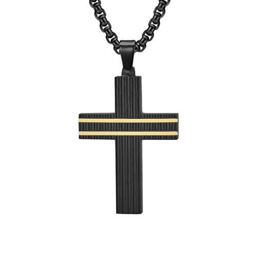 Homxi Anhänger Halskette Schwarz Gold Unisex,Mädchen Halskette Anhänger Edelstahl Kreuz Anhänger Kette Schwarz Gold von Homxi