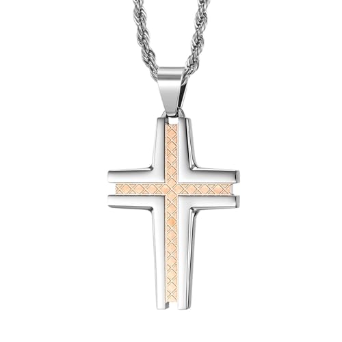 Homxi Anhänger Kette Männer Rosegold,Mann Kette Edelstahl Anhänger Kreuz Anhänger Halsketten Rosegold von Homxi