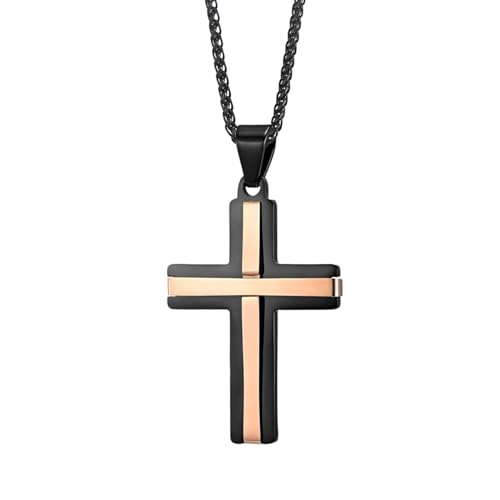 Homxi Anhänger Kette Rosegold Männer,Kette Edelstahl Anhänger Männer Kreuz Anhänger Kette Rosegold von Homxi