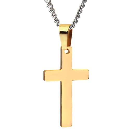 Homxi Anhänger Kette Unisex Gold,Edelstahl Halskette mit Anhänger Damen Poliert Kreuz Halsketten Anhänger Gold von Homxi