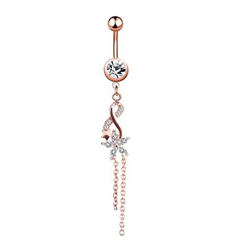 Homxi Bauchnabelpiercing Damen Edelstahl Bauchnabelpiercing,Infinity mit Weiß Zirkonia Blume Piercing Bauchnabelpiercing Rosegold von Homxi