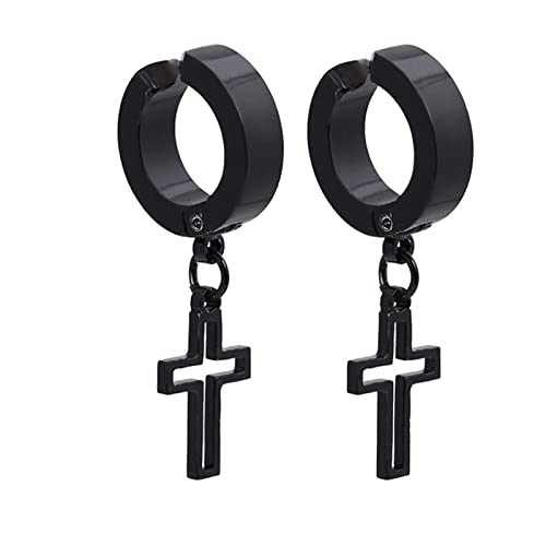 Homxi Clip Ohrringe Damen Herren,Schwarz Ohrringe Edelstahl Hoop mit Kreuz Clips Ohrringe Stil 6 von Homxi