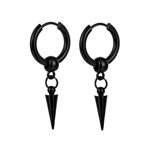 Homxi Creolen Ohrringe Damen Herren,Ohrstecker Schwarz Edelstahl Damen Hoop mit Kegel Creolen Unisex Stil 5 von Homxi