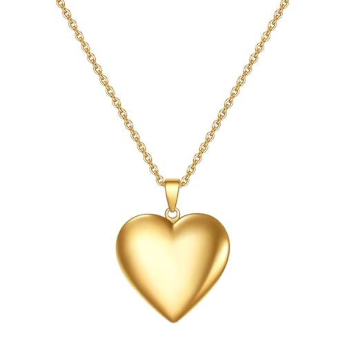 Homxi Damen Anhänger Halskette Gold,Kette Edelstahl mit Anhänger Mädchen Kette Gravur Poliert Herz Kettenanhänger Gold von Homxi