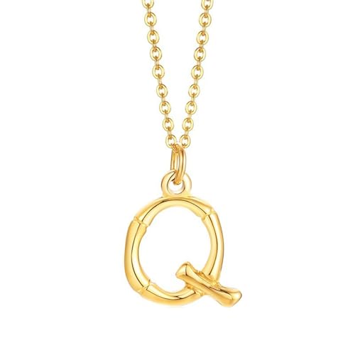 Homxi Damen Herren Halskette Anhänger Gold,Kette Edelstahl Damen mit Anhänger Buchstabe Q Halskette Anhänger Gold von Homxi