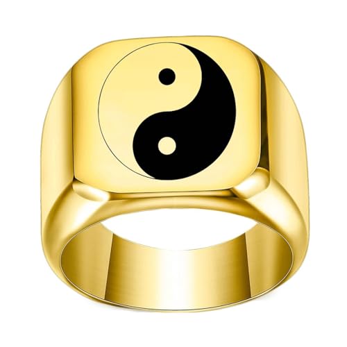 Homxi Damen Ringe Edelstahl Gravur,18MM Yin Yang Muster Gold Ringe Herren Ringe Damen Größe 57 (18.1) von Homxi