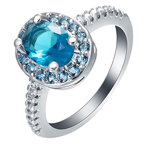 Homxi Damen Ringe Silber,4 Zinken mit Oval Zirkonia Hellblau Silber Ring Damen Kupfer Ringe Eheringe Gr.52 (16.6) von Homxi