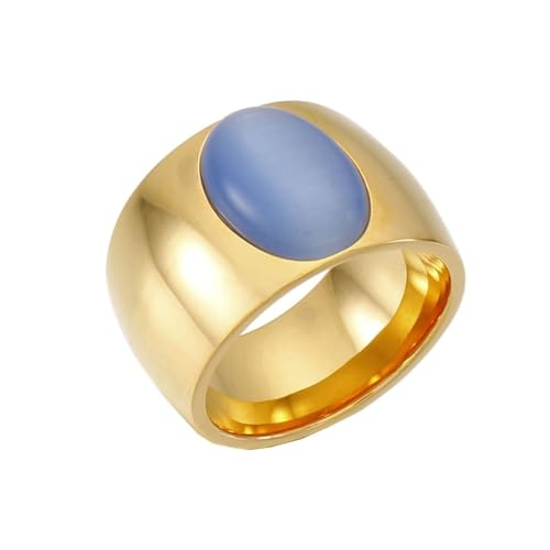Homxi Edelstahl Ringe für Damen mit Gravur,Rund 15MM mit Oval Damen Ringe Gold Ring für Damen Größe 60 (19.1) von Homxi
