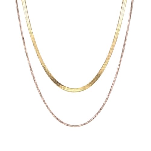 Homxi Frauen Kette Rosegold und Gold,Frauen Kette Edelstahl Doppelte Kette Halskette Kette Rosegold und Gold von Homxi