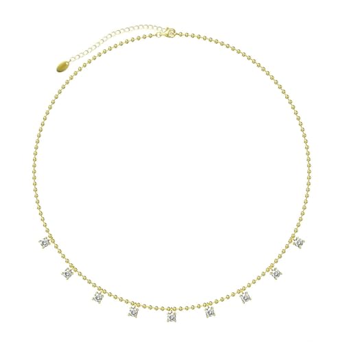 Homxi Gold Halskette für Anhänger Damen,Halskette 925 Silber mit Anhänger 2MM Perlenkette mit Zirkonia Halskette Anhänger Gold von Homxi