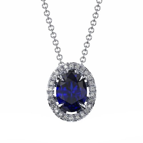 Homxi Halskette Blau Anhänger Frauen,Frauen Halskette 925 Silber mit Anhänger Oval mit Zirkonia Kette Anhänger Blau von Homxi