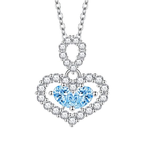 Homxi Halsketten Anhänger Blau Damen,Halskette Kupfer Frauen mit Anhänger Herzform mit Zirkonia Anhänger Kette Blau von Homxi