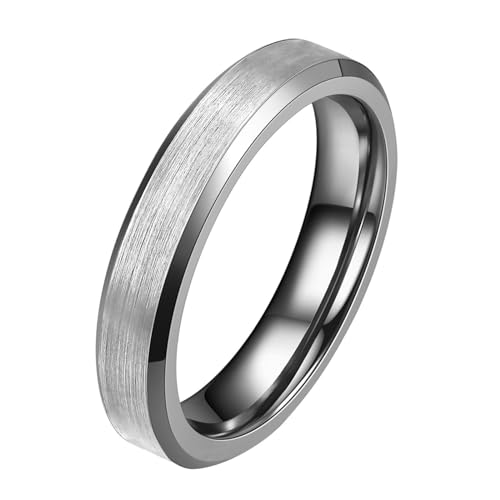 Homxi Herren Ring Wolfram Personalisiert,4MM mit Matt Rund Ringe Silber für Damen Ring Damen Größe 52 (16.6) von Homxi